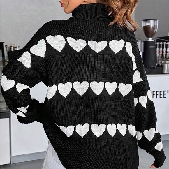 LOVE LINES Cozy Black + White Ribbed Relaxed Fit Turtleneck Sweater S M L - Picture 6 of 7